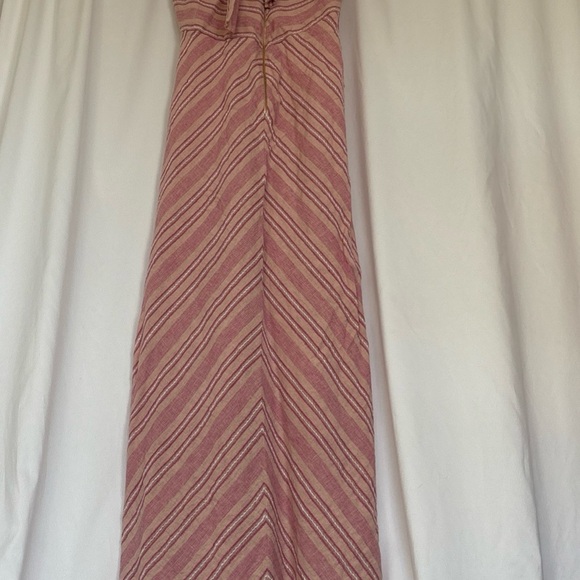 Venus Linen Maxi Dress Pink Stripped Size 6 Crossover Halter Cottagecore - Picture 2 of 13